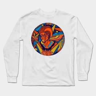 Orange Blue Wise Afro King Long Sleeve T-Shirt